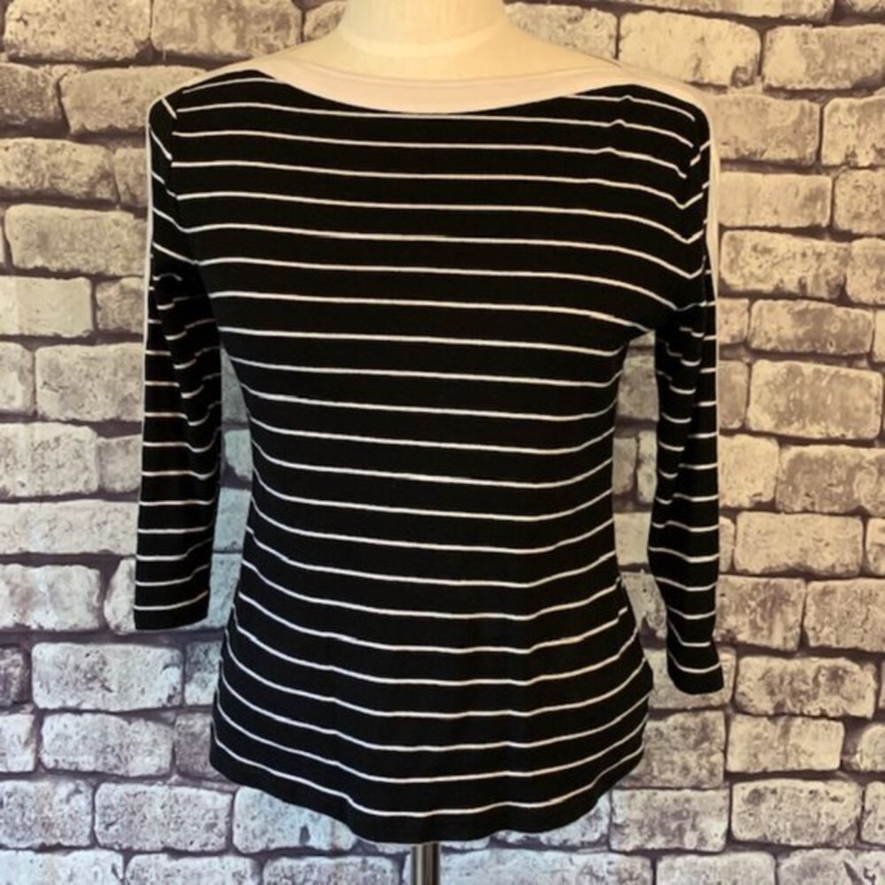 Chaps Black & White Striped Top Size M